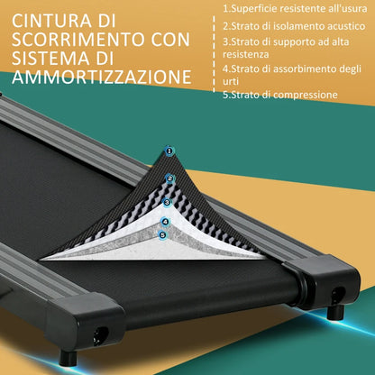 HOMCOM Tapis Roulant Elettrico Pieghevole Salvaspazio, Tapis Roulant Professionale con Display LCD, Velocità 0.8-10km/h e 12 Programmi, Potenza 500W, per Casa e Ufficio, Nero