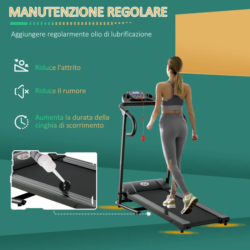 HOMCOM Tapis Roulant Elettrico Pieghevole Salvaspazio, Tapis Roulant Professionale con Display LCD, Velocità 0.8-10km/h e 12 Programmi, Potenza 500W, per Casa e Ufficio, Nero