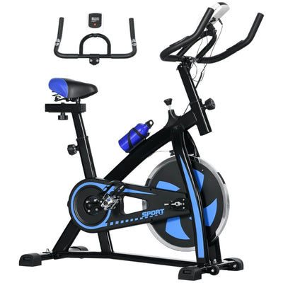 SPORTNOW Cyclette da Casa con Manubrio e Sella Regolabile e Monitor LCD, in Acciaio e ABS, 118x50x105-115 cm, Blu