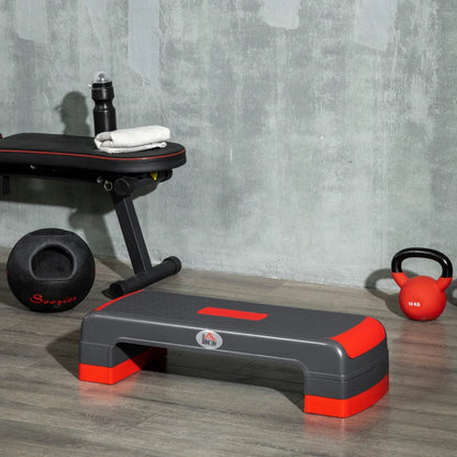 HOMCOM Step Fitness per Aerobica Regolabile su 3 Altezze 10-15-20 cm in Plastica, Nero e Rosso