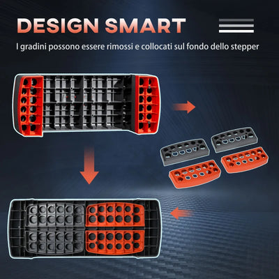 HOMCOM Step Fitness per Aerobica Regolabile su 3 Altezze 10-15-20 cm in Plastica, Nero e Rosso
