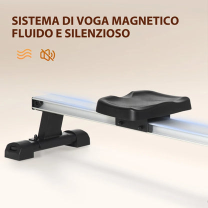 HOMCOM Vogatore Magnetico Pieghevole per Allenamento a Casa, Volano Regolabile su 8 Livelli e Monitor LCD, 185x58x57cm, Nero