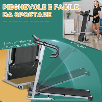 HOMCOM Tapis Roulant Elettrico Pieghevole Salvaspazio e Silenzioso con Velocità Regolabile 1-10km/h e Schermo LCD, per Casa e Ufficio, 500W, Nero