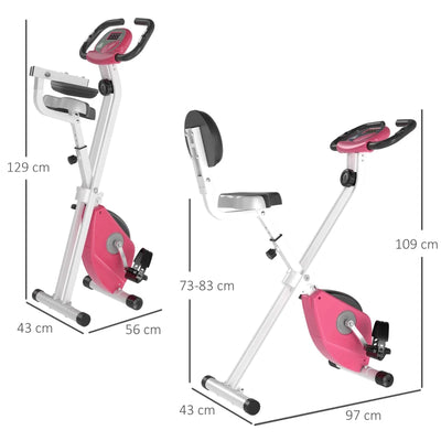 HOMCOM Cyclette Pieghevole da Fitness in Acciaio, Cyclette Magnetica Pieghevole da Casa con Altezza Regolabile, Resistenza Magnetica a 8 Livelli, Schermo LCD, 43x97x109cm, Rosa