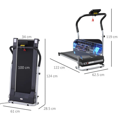 HOMCOM Tapis Roulant Elettrico e Pieghevole con Schermo LCD e 2 Ruote per Allenamento a Casa o in Ufficio, Motore 500W Velocità 10km/h