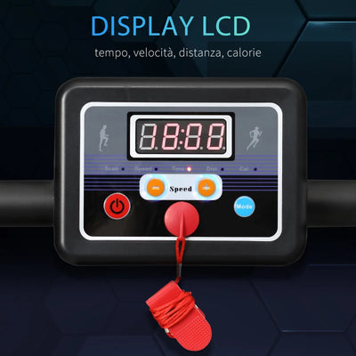 HOMCOM Tapis Roulant Elettrico e Pieghevole con Schermo LCD e 2 Ruote per Allenamento a Casa o in Ufficio, Motore 500W Velocità 10km/h