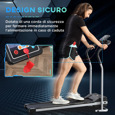 HOMCOM Tapis Roulant Elettrico e Pieghevole con Schermo LCD e 2 Ruote per Allenamento a Casa o in Ufficio, Motore 500W Velocità 10km/h