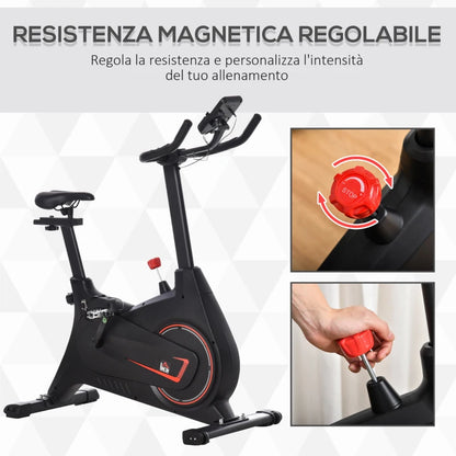 HOMCOM Cyclette Magnetica Professionale da Camera in Acciaio e ABS con Sellino Regolabile, 102x50x120cm, Nero