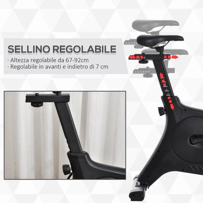 HOMCOM Cyclette Magnetica Professionale da Camera in Acciaio e ABS con Sellino Regolabile, 102x50x120cm, Nero