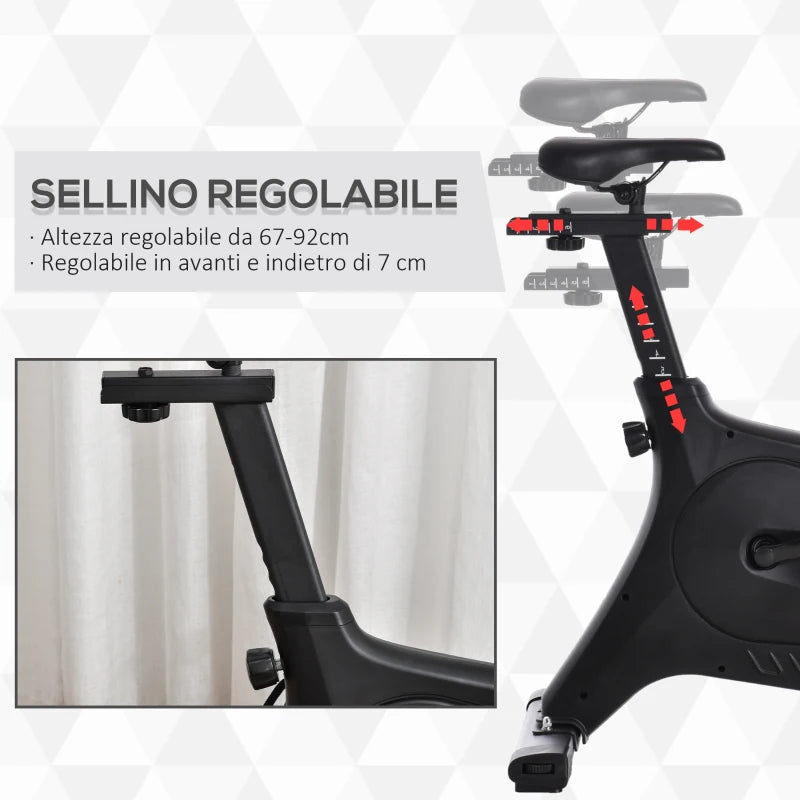 HOMCOM Cyclette Magnetica Professionale da Camera in Acciaio e ABS con Sellino Regolabile, 102x50x120cm, Nero