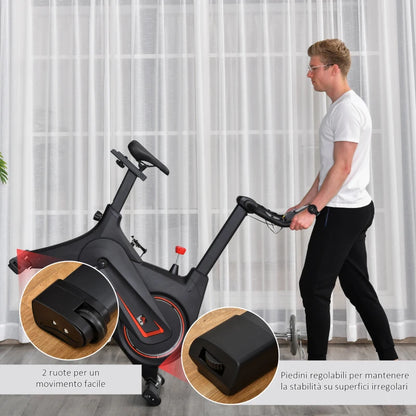 HOMCOM Cyclette Magnetica Professionale da Camera in Acciaio e ABS con Sellino Regolabile, 102x50x120cm, Nero
