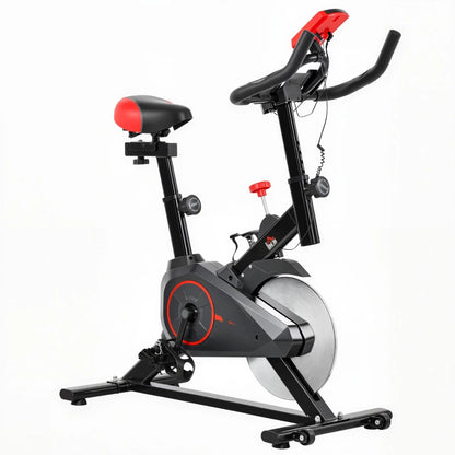 HOMCOM Cyclette da Casa con Resistenza Regolabile, Cyclette Professionale da Camera con Sella e Manubrio Regolabile, Monitor LCD, Sensore Battito Cardiaco Porta Celullare e Volano 6kg, Max.100kg
