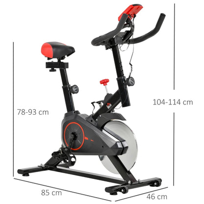 HOMCOM Cyclette da Casa con Resistenza Regolabile, Cyclette Professionale da Camera con Sella e Manubrio Regolabile, Monitor LCD, Sensore Battito Cardiaco Porta Celullare e Volano 6kg, Max.100kg