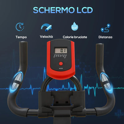 HOMCOM Cyclette da Casa con Resistenza Regolabile, Cyclette Professionale da Camera con Sella e Manubrio Regolabile, Monitor LCD, Sensore Battito Cardiaco Porta Celullare e Volano 6kg, Max.100kg