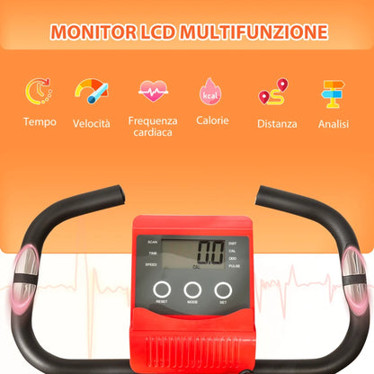 HOMCOM Cyclette Pieghevole 2 in 1, Resistenza Magnetica Regolabile 8 Livelli, Cyclette da Casa Silenziosa con Sensore di Frequenza Cardiaca, Elastici per Braccia, Schermo LCD, Volano 2.5kg, Rosso