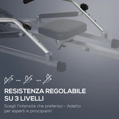 HOMCOM Vogatore Pieghevole, 4 Livelli di Resistenza e Display, Acciaio e ABS, 129x70x70 cm