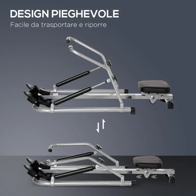 HOMCOM Vogatore Pieghevole, 4 Livelli di Resistenza e Display, Acciaio e ABS, 129x70x70 cm