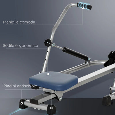 HOMCOM Vogatore Pieghevole, 4 Livelli di Resistenza e Display, Acciaio e ABS, 129x70x70 cm