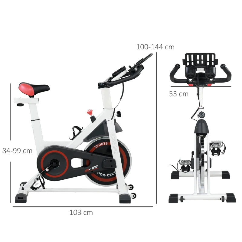HOMCOM Cyclette Professionale, Bici da Spinning,Cyclette da Camera Regolabile con Schermo LCD e Portabicchieri, Volano 8kg, Bianco