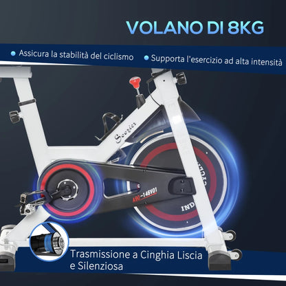 HOMCOM Cyclette Professionale, Bici da Spinning,Cyclette da Camera Regolabile con Schermo LCD e Portabicchieri, Volano 8kg, Bianco