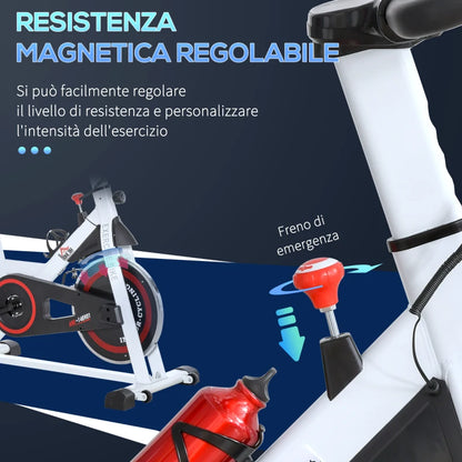 HOMCOM Cyclette Professionale, Bici da Spinning,Cyclette da Camera Regolabile con Schermo LCD e Portabicchieri, Volano 8kg, Bianco