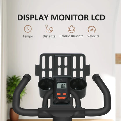 HOMCOM Cyclette da Casa con Volano da 8 kg e Schermo LCD, in Acciaio e ABS, 103x53x100-114 cm, Rosso e Nero