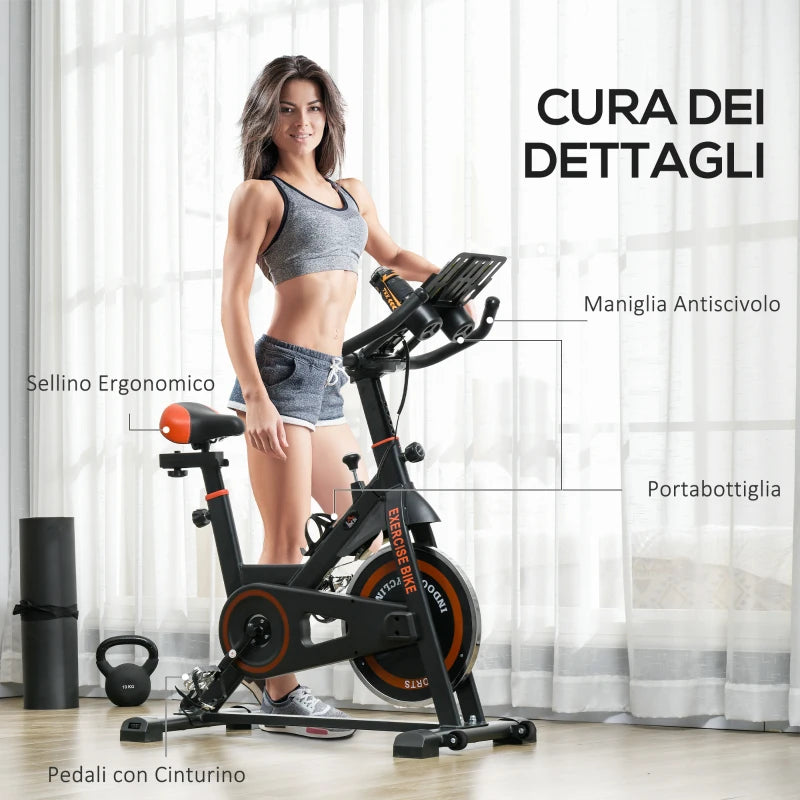 HOMCOM Cyclette da Casa con Volano da 8 kg e Schermo LCD, in Acciaio e ABS, 103x53x100-114 cm, Rosso e Nero