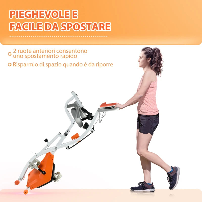 HOMCOM Cyclette Pieghevole con Resistenza Magnetica 8 Livelli, Sensore di Frequenza Cardiaca, Volano 2.5kg, Arancione