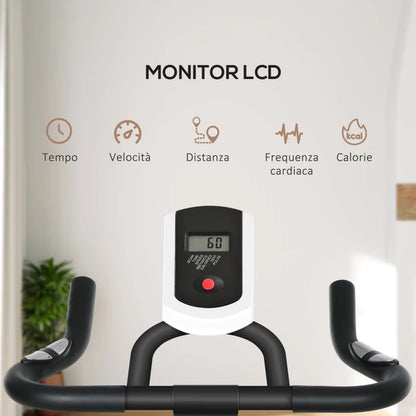 SPORTNOW Cyclette da Casa con Manubrio e Sella Regolabile e Monitor LCD, in Acciaio e ABS, 118x50x105-115 cm, Blu