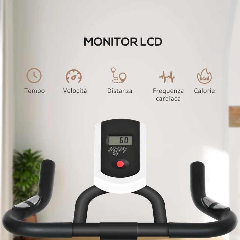 SPORTNOW Cyclette da Casa con Manubrio e Sella Regolabile e Monitor LCD, in Acciaio e ABS, 118x50x105-115 cm, Blu