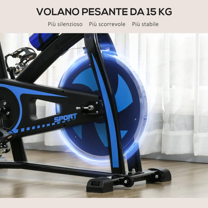 SPORTNOW Cyclette da Casa con Manubrio e Sella Regolabile e Monitor LCD, in Acciaio e ABS, 118x50x105-115 cm, Blu
