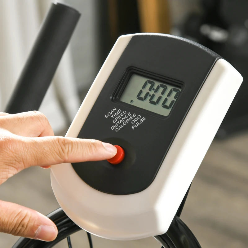 SPORTNOW Cyclette da Casa con Manubrio e Sella Regolabile e Monitor LCD, in Acciaio e ABS, 118x50x105-115 cm, Blu