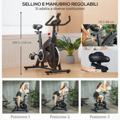 SPORTNOW Cyclette Magnetica con Volano 10 kg, Sedile e Manubrio Regolabili, Monitor LCD, Porta Tablet, Nero