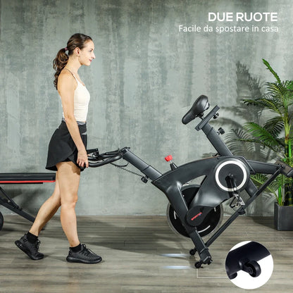 SPORTNOW Cyclette Magnetica con Volano 10 kg, Sedile e Manubrio Regolabili, Monitor LCD, Porta Tablet, Nero
