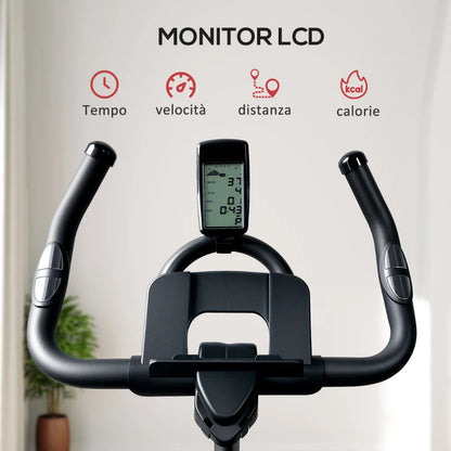 SPORTNOW Cyclette Magnetica con Volano 10 kg, Sedile e Manubrio Regolabili, Monitor LCD, Porta Tablet, Nero