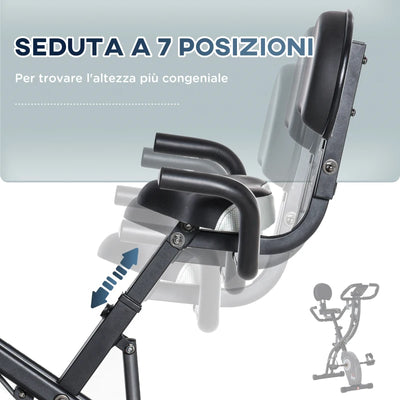 HOMCOM Cyclette Pieghevole con Schienale, Bande Elastiche e 8 Livelli di Resistenza Regolabile, Cyclette da Casa Silenziosa con Display LCD, Sensore di Frequenza Cardiaca, Porta Cellulare e Ruote