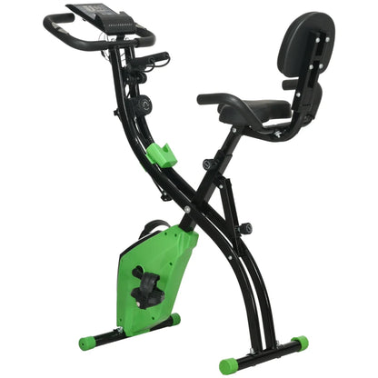HOMCOM Cyclette Pieghevole 2 in 1, Resistenza Magnetica Regolabile 8 Livelli, Cyclette da Casa Silenziosa con Sensore di Frequenza Cardiaca, Elastici per Braccia, Schermo LCD, Volano 2.5kg, Verde