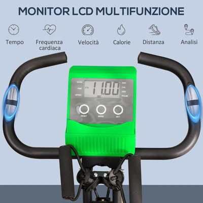 HOMCOM Cyclette Pieghevole 2 in 1, Resistenza Magnetica Regolabile 8 Livelli, Cyclette da Casa Silenziosa con Sensore di Frequenza Cardiaca, Elastici per Braccia, Schermo LCD, Volano 2.5kg, Verde