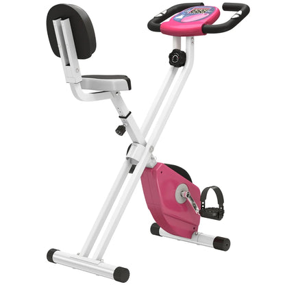 HOMCOM Cyclette Pieghevole da Fitness in Acciaio, Cyclette Magnetica Pieghevole da Casa con Altezza Regolabile, Resistenza Magnetica a 8 Livelli, Schermo LCD, 43x97x109cm, Rosa