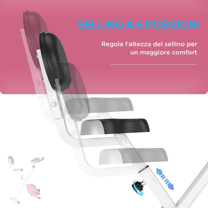 HOMCOM Cyclette Pieghevole da Fitness in Acciaio, Cyclette Magnetica Pieghevole da Casa con Altezza Regolabile, Resistenza Magnetica a 8 Livelli, Schermo LCD, 43x97x109cm, Rosa