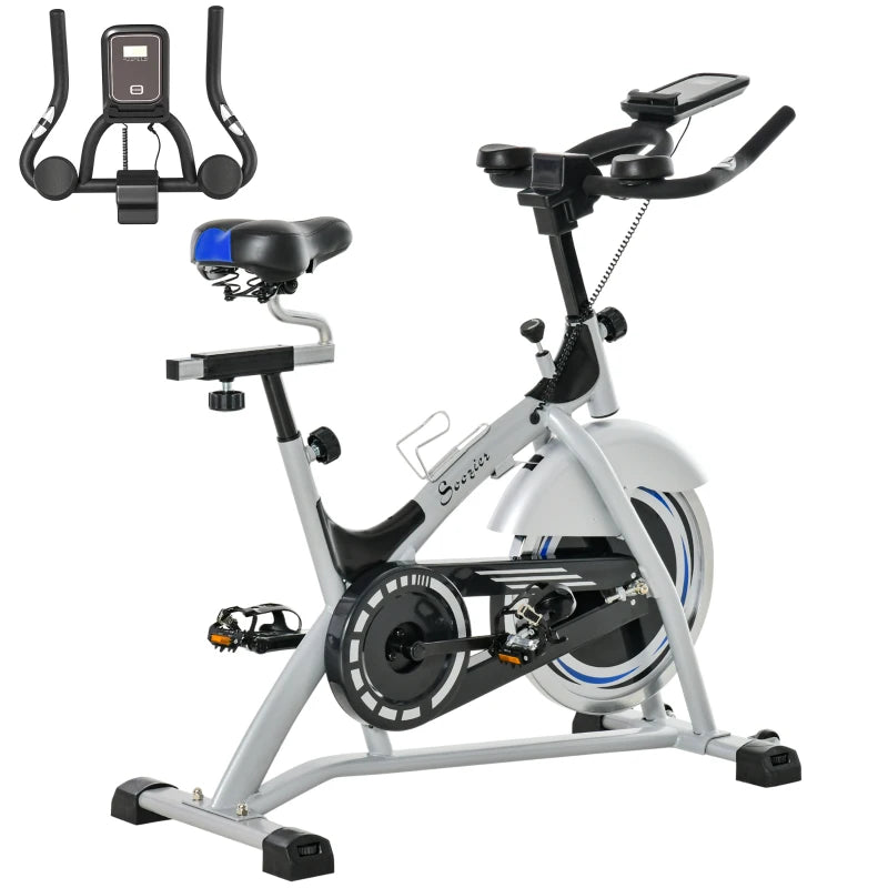 HOMCOM Cyclette da Casa con Resistenza Magnetica, Fitness Cyclette da Camera Professionale con Manubrio e Sella Regolabile, Monitor LCD e Volano 15kg, Supporto Fino a 180kg, Argento Nero