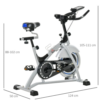 HOMCOM Cyclette da Casa con Resistenza Magnetica, Fitness Cyclette da Camera Professionale con Manubrio e Sella Regolabile, Monitor LCD e Volano 15kg, Supporto Fino a 180kg, Argento Nero