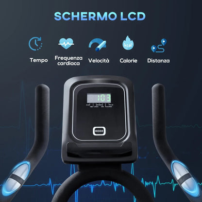 HOMCOM Cyclette da Casa con Resistenza Magnetica, Fitness Cyclette da Camera Professionale con Manubrio e Sella Regolabile, Monitor LCD e Volano 15kg, Supporto Fino a 180kg, Argento Nero