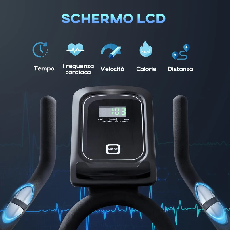 HOMCOM Cyclette da Casa con Resistenza Magnetica, Fitness Cyclette da Camera Professionale con Manubrio e Sella Regolabile, Monitor LCD e Volano 15kg, Supporto Fino a 180kg, Argento Nero