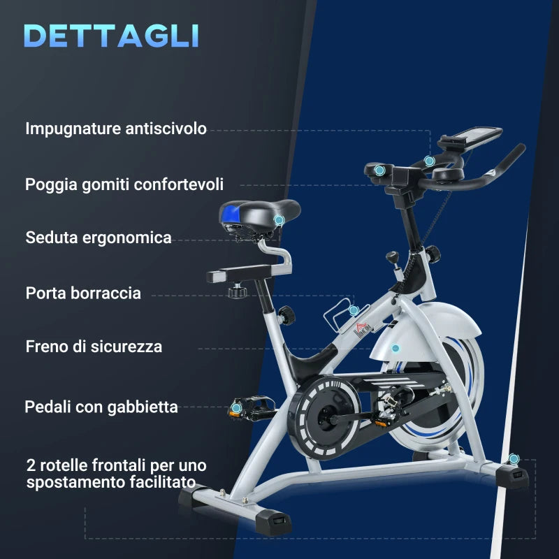 HOMCOM Cyclette da Casa con Resistenza Magnetica, Fitness Cyclette da Camera Professionale con Manubrio e Sella Regolabile, Monitor LCD e Volano 15kg, Supporto Fino a 180kg, Argento Nero
