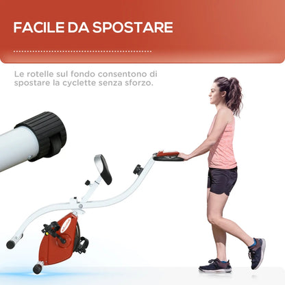 SPORTNOW Cyclette Magnetica Pieghevole a 8 Livelli di Resistenza con Seduta Regolabile, in Acciaio, 97x43x110 cm, Rosso