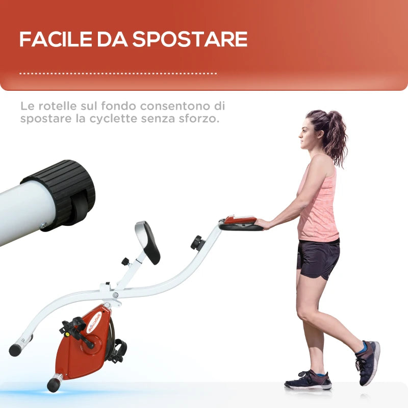 SPORTNOW Cyclette Magnetica Pieghevole a 8 Livelli di Resistenza con Seduta Regolabile, in Acciaio, 97x43x110 cm, Rosso
