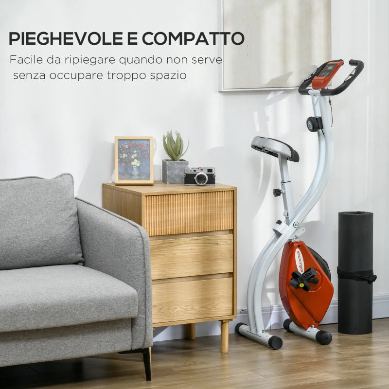SPORTNOW Cyclette Magnetica Pieghevole a 8 Livelli di Resistenza con Seduta Regolabile, in Acciaio, 97x43x110 cm, Rosso