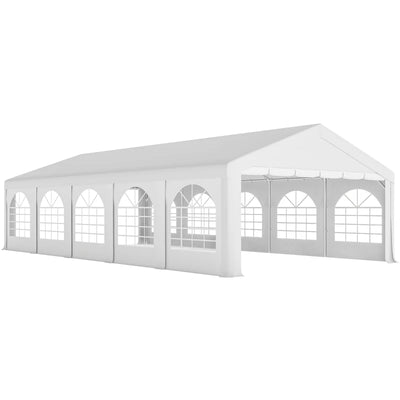 Outsunny Tendone da Giardino 10x5 m con 10 Pareti Laterali Rimovibili, in PE e Metallo Galvanizzato, Bianco