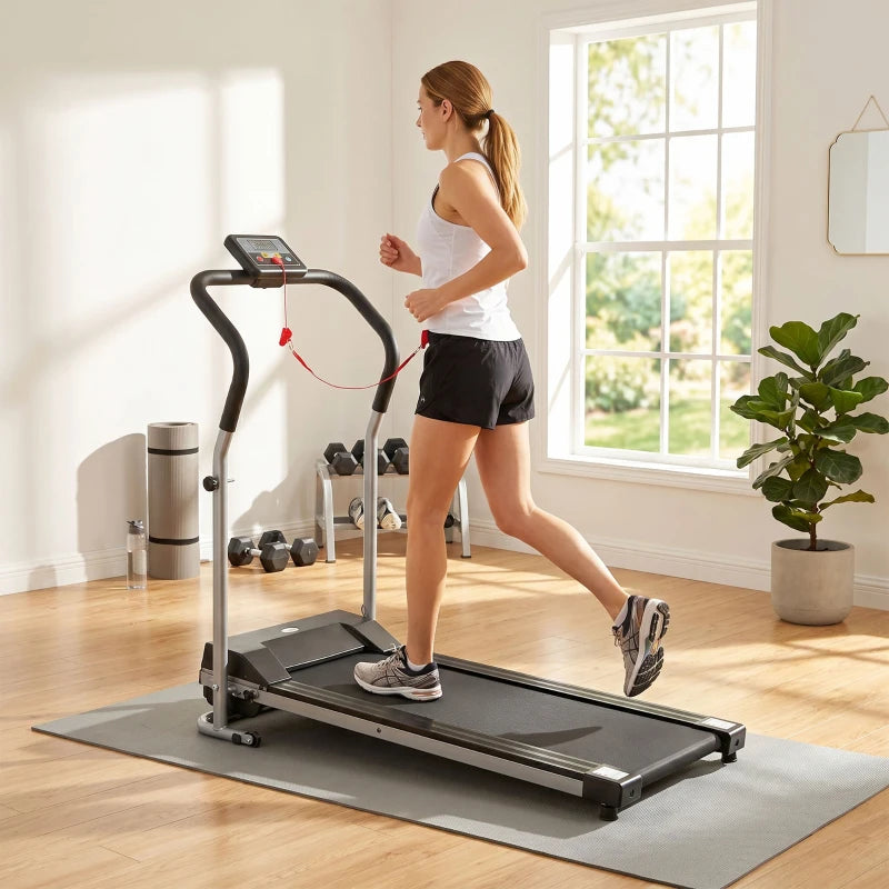 HOMCOM Tapis Roulant Elettrico Pieghevole, Tapis Roulant Elettrico Portatile 1.25HP con Schermo LCD, Velocità 1-10 km/h, Ruote, Allenamento per Casa, Ufficio, Palestra, Nero e Grigio